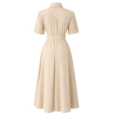 KISA KOL PİLE DETAY GÖMLEK ELBİSE KREM