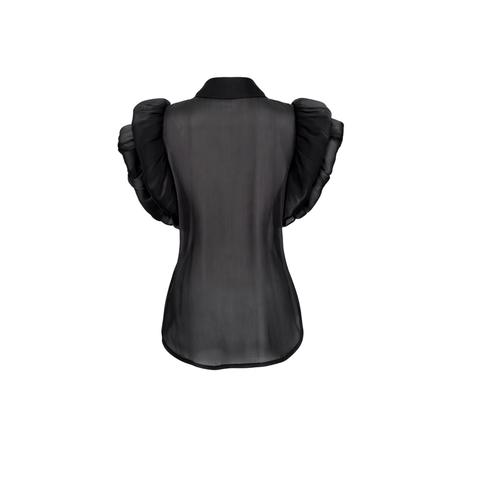 BALON KOL ORGANZE GÖMLEK SİYAH