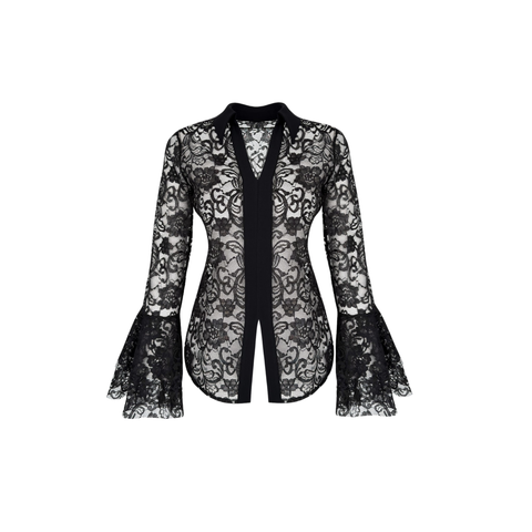 KOLLARI VOLANLI DANTEL BLUZ SİYAH