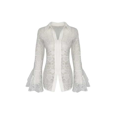 KOLLARI VOLANLI DANTEL BLUZ EKRU