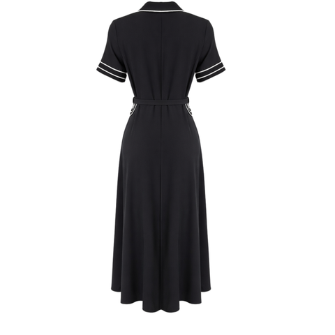 KONTRAST BİYELİ KEMER DETAY ELBİSE SİYAH