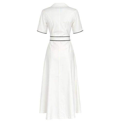 KONTRAST DÜĞME VE BİYE DETAY COTTON ELBİSE BEYAZ