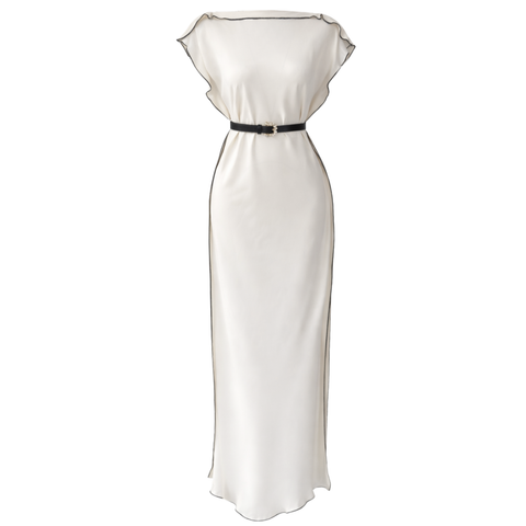 %100 RAYON KEMERLİ MAKSİ BOY ELBİSE EKRU