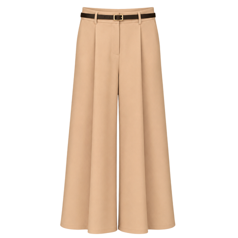 DÖKÜMLÜ KEMER DETAY GENİŞ PAÇA PANTOLON CAMEL