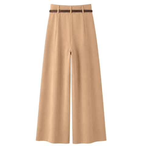 DÖKÜMLÜ KEMER DETAY GENİŞ PAÇA PANTOLON CAMEL