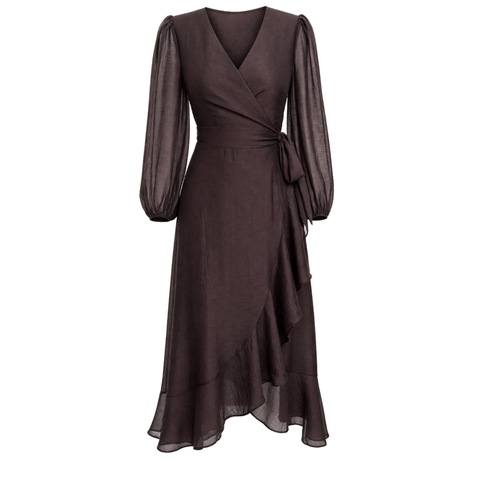 YARI TRANSPARAN KRUVAZE ELBİSE KAHVE