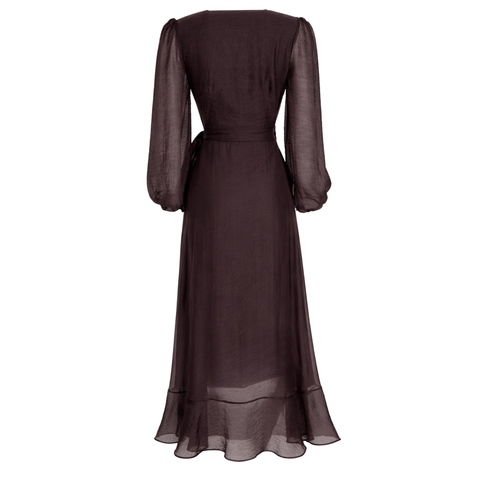 YARI TRANSPARAN KRUVAZE ELBİSE KAHVE