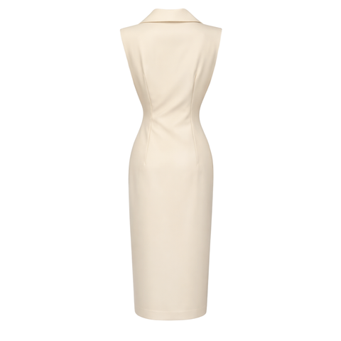 KRUVAZE KAPAMA CEKET YAKA ELBİSE EKRU