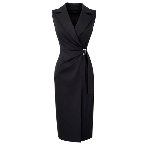 KRUVAZE KAPAMA CEKET YAKA ELBİSE SİYAH