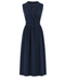 KRUVAZE MODEL BRODE DETAY %100 KETEN ELBİSE LACİVERT