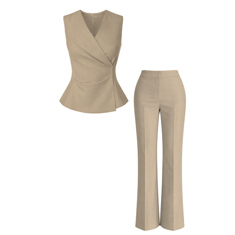 KRUVAZE MODEL YELEKLİ TAKIM BEJ