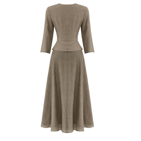 KRUVAZE YAKA KUMAŞ MİX ELBİSE HAKİ