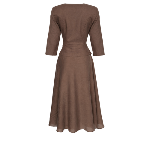 KRUVAZE YAKA KUMAŞ MİX ELBİSE KAHVE