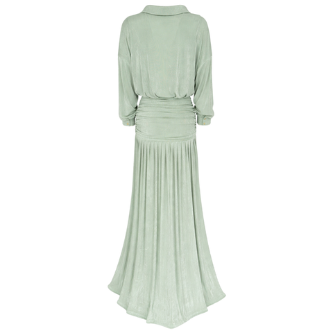 MAKSİ BOY DRAPE DETAY ELBİSE MİNT