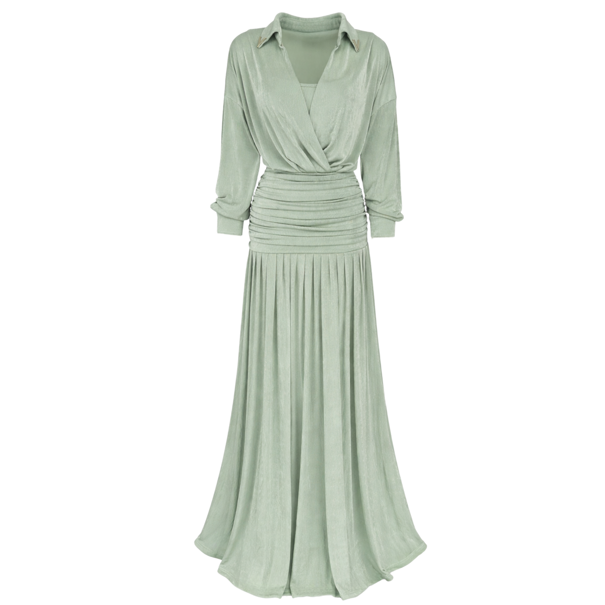 MAKSİ BOY DRAPE DETAY ELBİSE MİNT