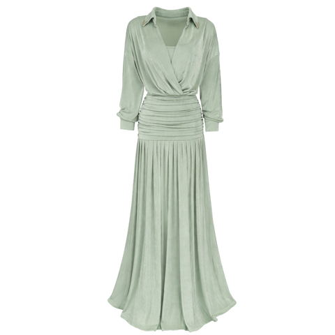 MAKSİ BOY DRAPE DETAY ELBİSE MİNT