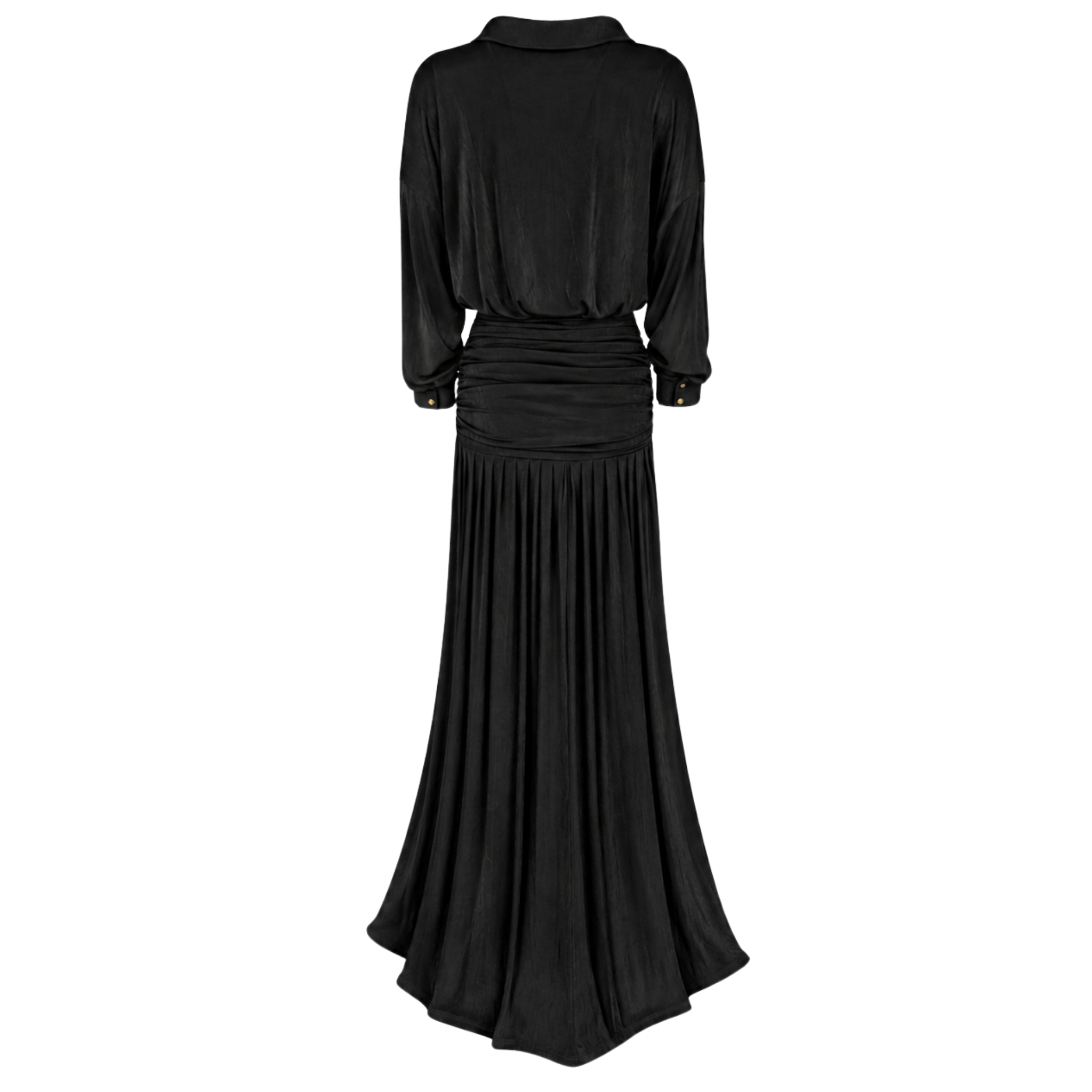 MAKSİ BOY DRAPE DETAY ELBİSE SİYAH