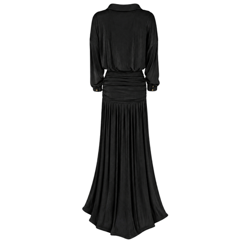 MAKSİ BOY DRAPE DETAY ELBİSE SİYAH