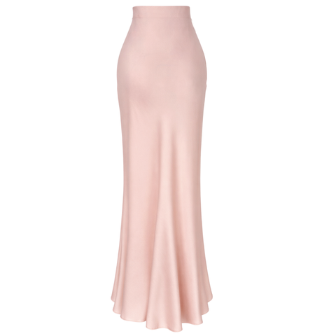 BELİ LASTİKLİ MAKSİ BOY SATEN ETEK PEMBE