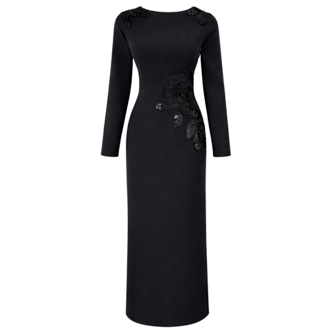 MİMOSA NAKIŞ DETAY KALEM ELBİSE SİYAH