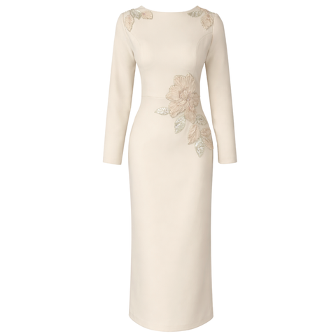 MİMOSA NAKIŞ DETAY KALEM ELBİSE EKRU