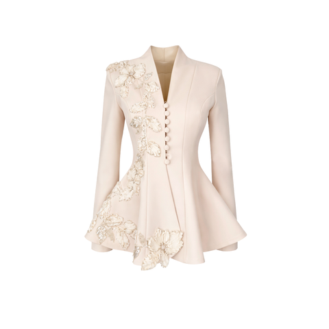 MİMOSA NAKIŞLI ETEK VE CEKET TAKIM EKRU