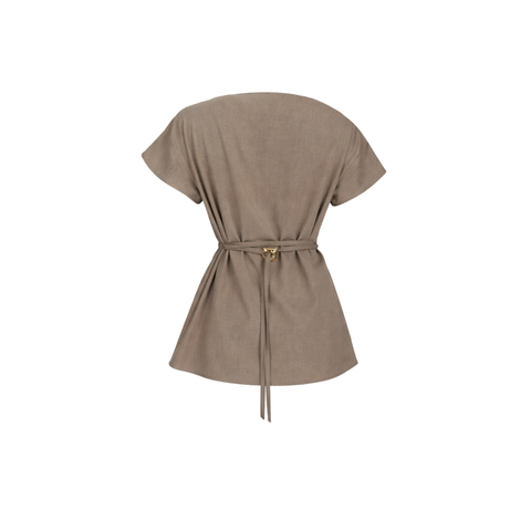 ASİMETRİK YAKA DRAPE DETAY BLUZ VİZON