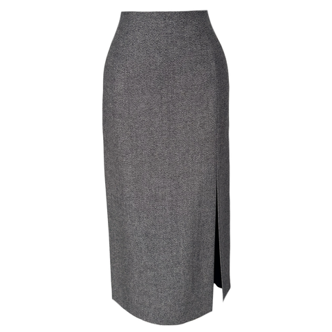 SNOW YÜN KARIŞIMLI ÖNDEN YIRTMAÇLI ETEK GRİ