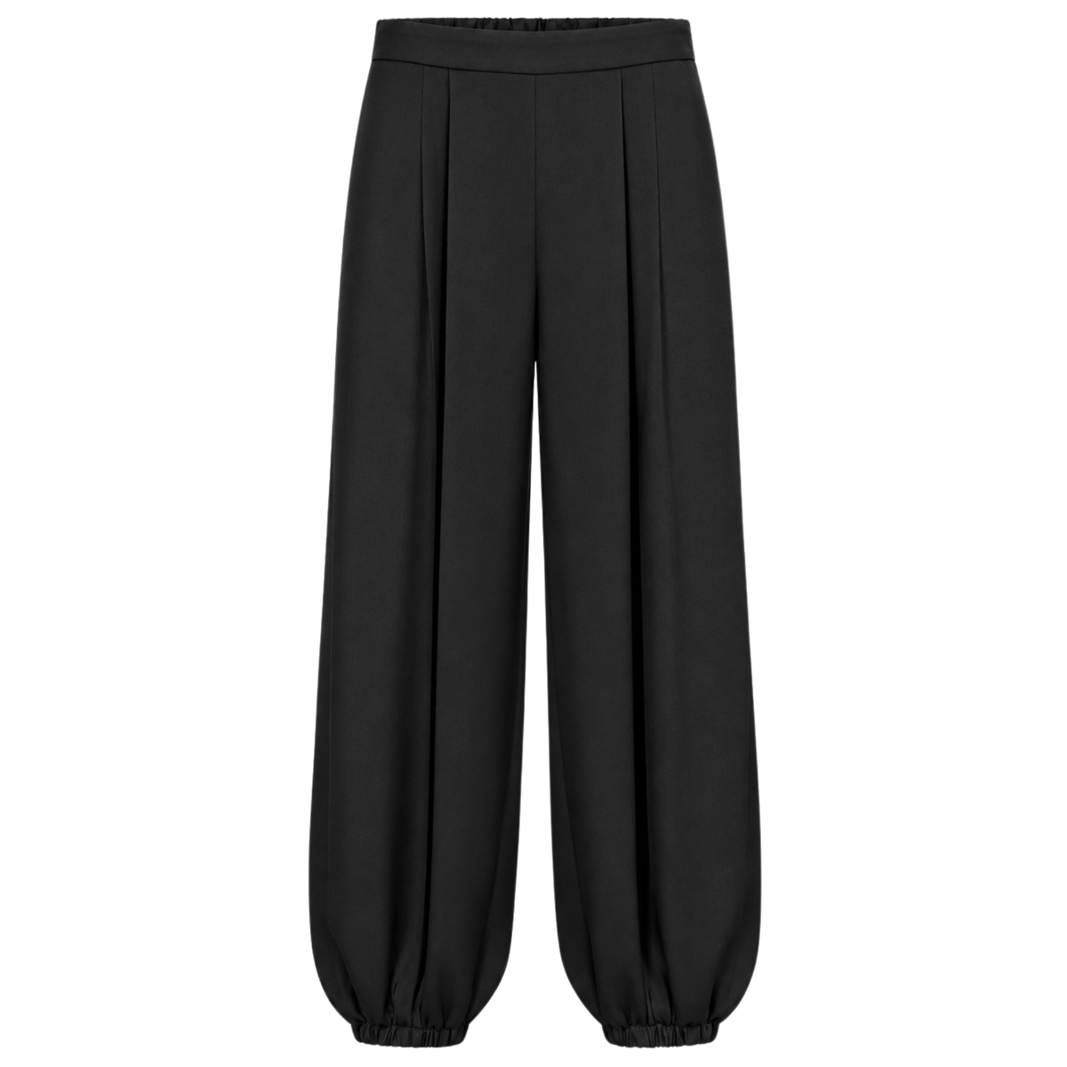 PAÇA DETAY PİLELİ SATEN PANTOLON SİYAH