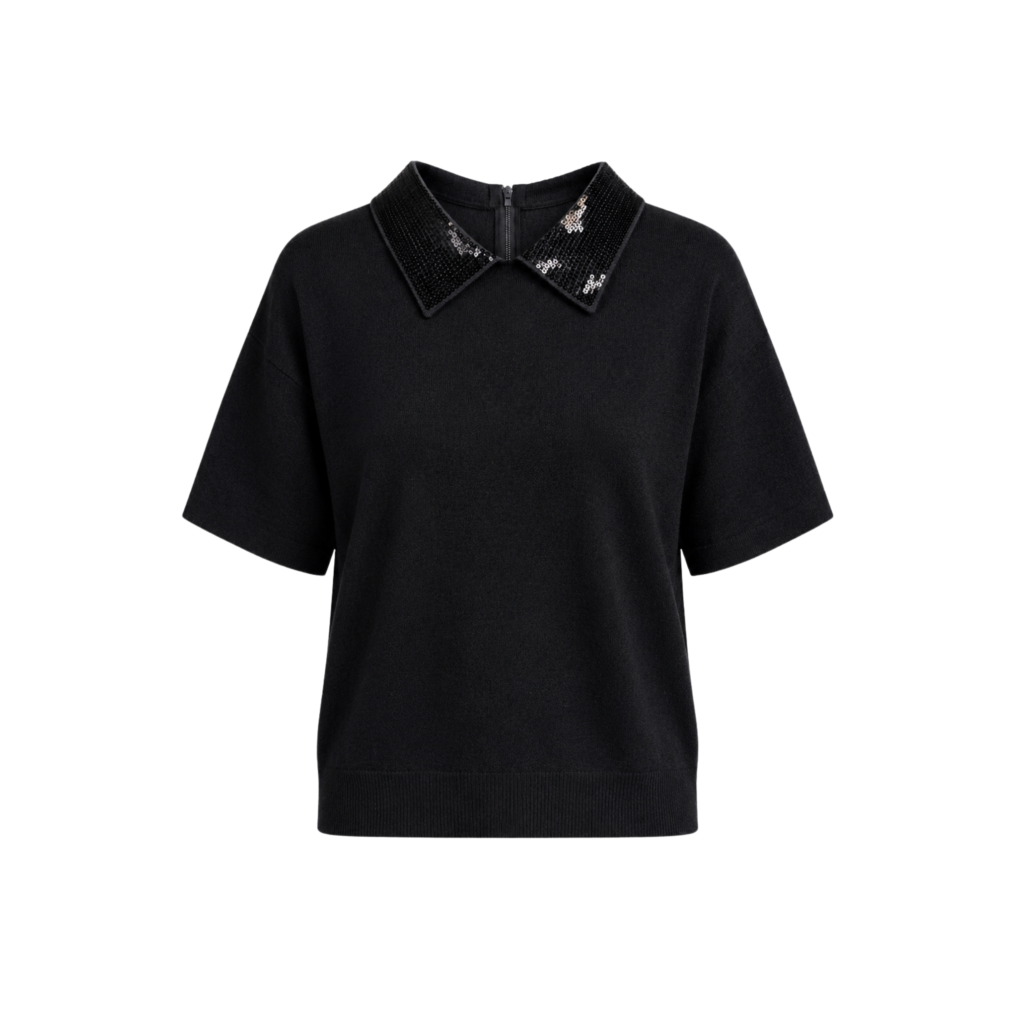 POLO YAKA PAYET İŞLEMELİ KISA KOL TRİKO SİYAH
