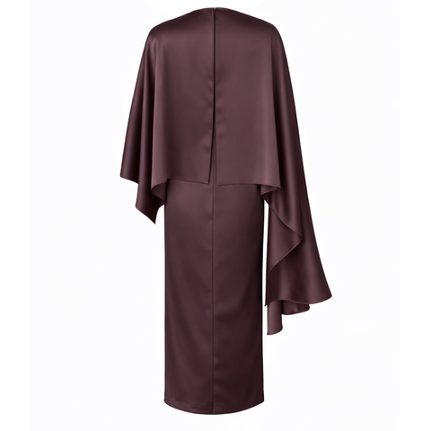 ETEĞİ KRUVAZE MODEL PELERİN DETAY ELBİSE ÇİKOLATA KAHVE