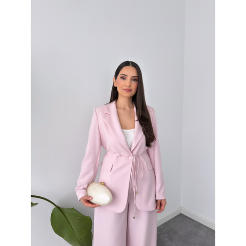 BELİ BAĞCIK DETAY CEKET VE PANTOLON TAKIM PEMBE