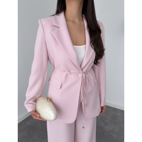 BELİ BAĞCIK DETAY CEKET VE PANTOLON TAKIM PEMBE
