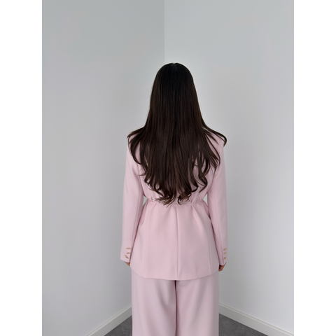 BELİ BAĞCIK DETAY CEKET VE PANTOLON TAKIM PEMBE