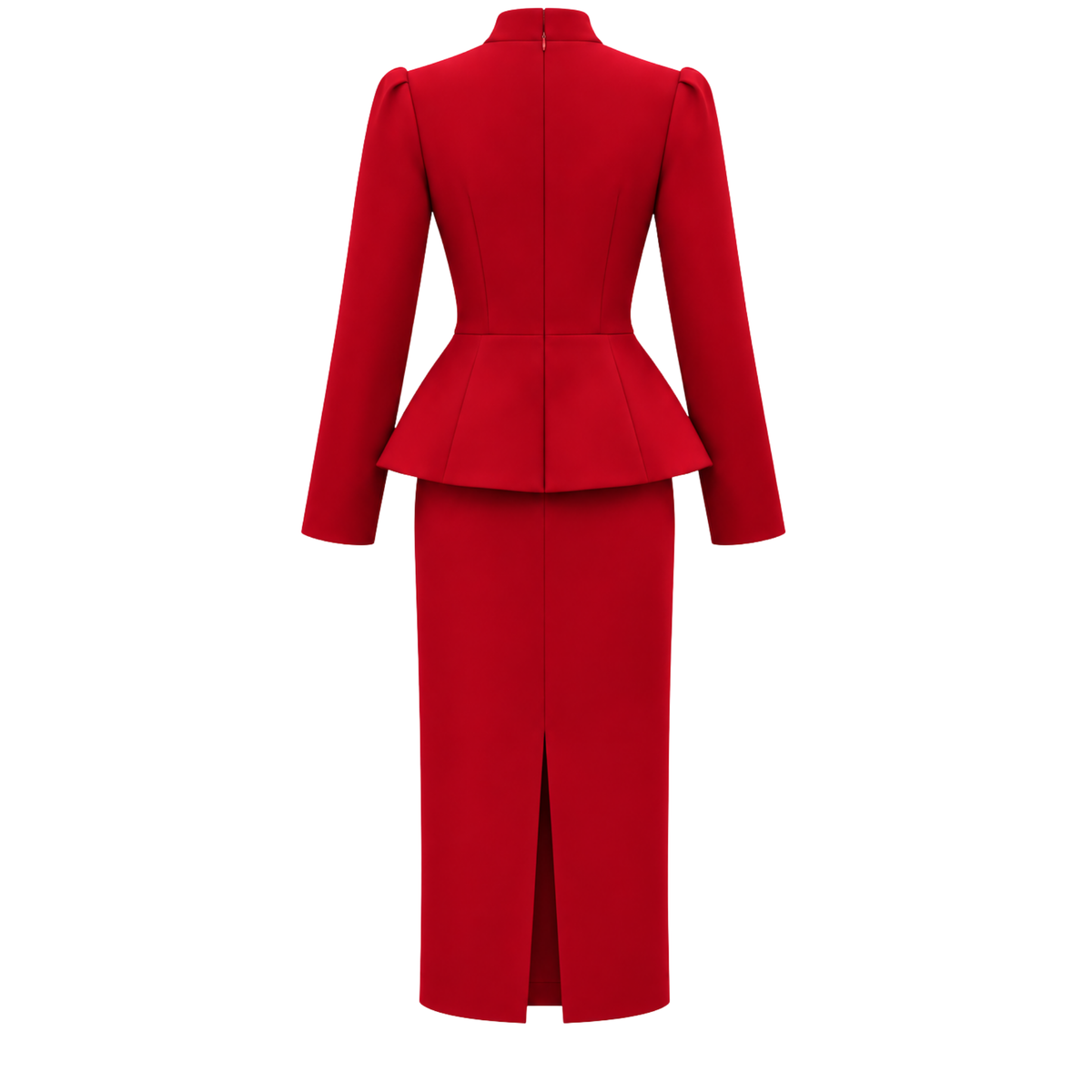 FERMUAR DETAY PEPLUM KALEM ELBİSE KIRMIZI