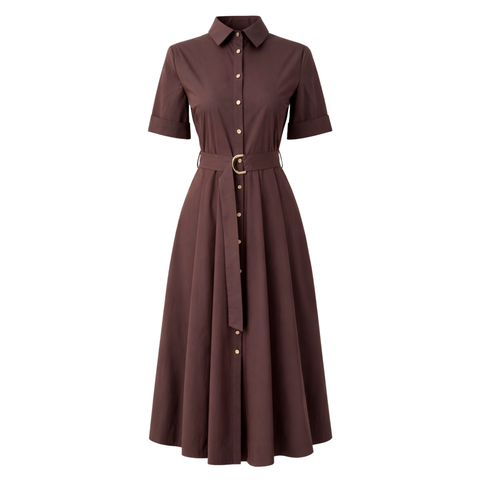 KISA KOL PİLE DETAY GÖMLEK ELBİSE KAHVE