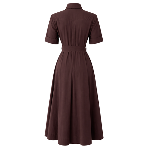 KISA KOL PİLE DETAY GÖMLEK ELBİSE KAHVE