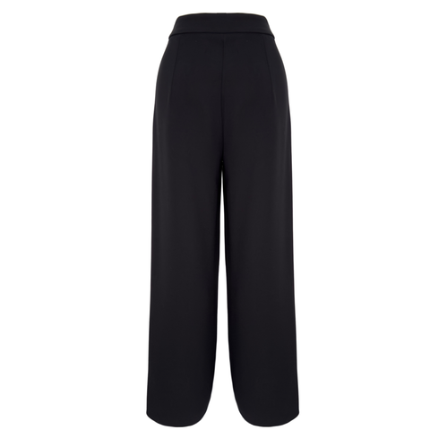 YÜKSEK BEL PİLE DETAY GENİŞ PAÇA PANTOLON SİYAH