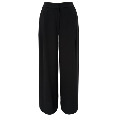 YÜKSEK BEL PİLE DETAY GENİŞ PAÇA PANTOLON SİYAH