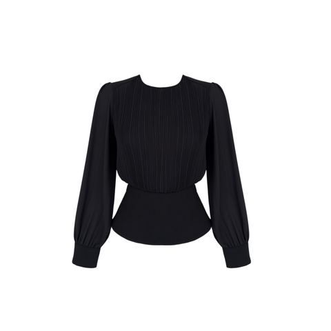 PİLİSE DETAY BLUZ SİYAH