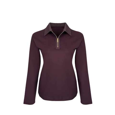 KUMAŞ MİX YAKASI FERMUARLI SWEATSHIRT BORDO