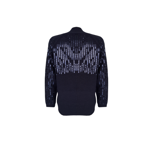 DİK YAKA PAYET İŞLEMELİ TRİKO LACİVERT