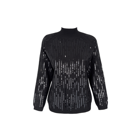 DİK YAKA PAYET İŞLEMELİ TRİKO SİYAH