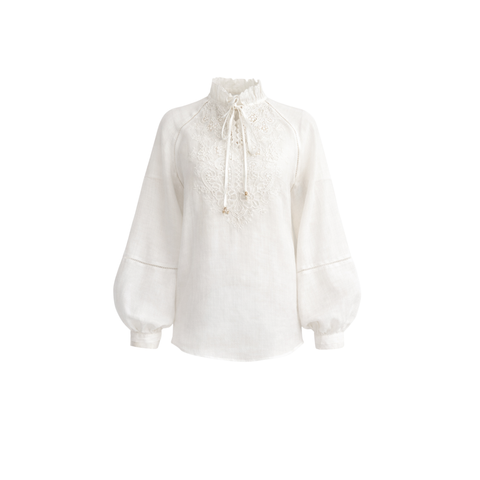 NAKIŞ DETAY %100 RAMİ BLUZ BEYAZ