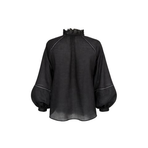 NAKIŞ DETAY %100 RAMİ BLUZ SİYAH