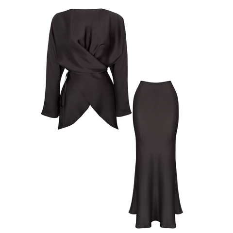 %100 RAYON SATEN IŞILTILI TAKIM KOYU KAHVE