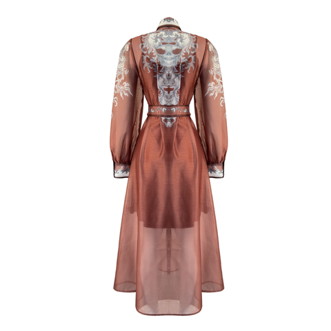 ŞAL DESEN MAKSİ BOY GÖMLEK ELBİSE