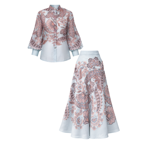 ŞAL DESEN TAŞ DÜĞME DETAY TAKIM MAVİ