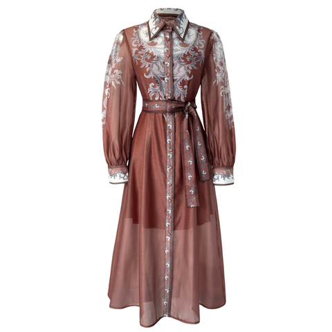 ŞAL DESEN MAKSİ BOY GÖMLEK ELBİSE