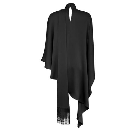 DİK YAKA ŞAL DETAY SATEN TAKIM SİYAH